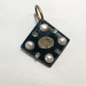 DAMAGED - Ashley Pittman pendant dark horn multi gemstone and pearls statement
